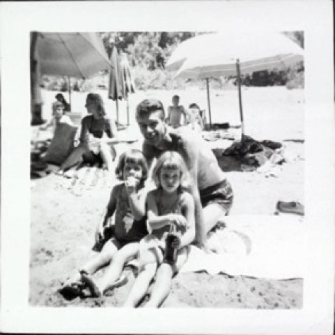 Ridenhour kids and Grandpa Jack on a Russian River beach in the 1950s