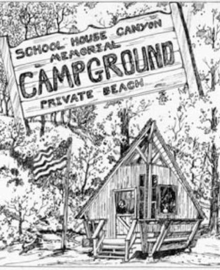 Vintage drawing of the office at Schoolhouse Canyon