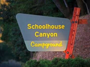 Schoolhouse Campground road sign, North side of River Road