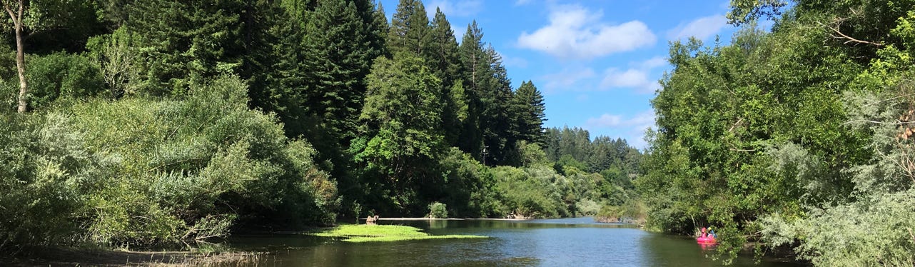 Down river view from the beach at Schoolhouse Canyon Campground on the Russian River