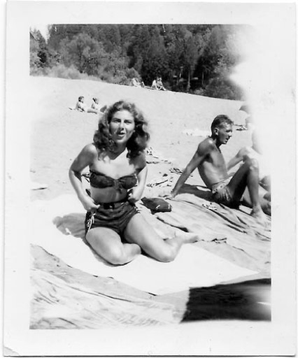 Marion, the bathing beauty of Schoolhouse Canyon on the beach at Summerhome Park just up river from Schoolhouse Canyon