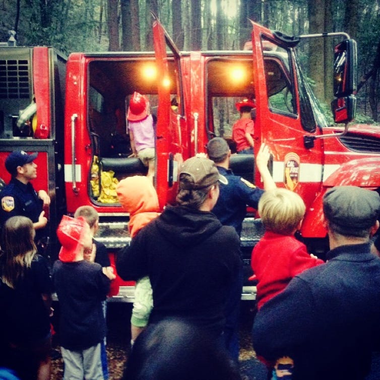 Fire truck and campers