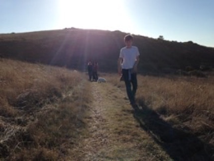 Colton, the camp kid at Schoolhouse Canyon hiking the Pomo Canyon Trail