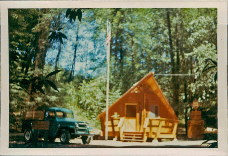 Schoolhouse office and Willys pickup when both were new in 1962